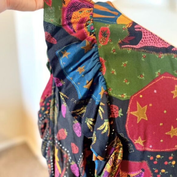 NWT Beautiful Fun Farm Rio Crazy Mix One Shoulder Midi Dress size L Ruffles - Picture 9 of 13